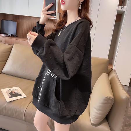 FA56191# 后包领提花新款中长款个性拉链薄款长袖卫衣女潮 服裝批發女裝批發服飾貨源