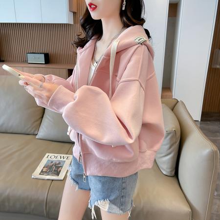 FA56193# 珠地拉链大码女装春秋薄长袖卫衣女韩版宽松显瘦拼接上衣网红 服裝批發女裝批發服飾貨源