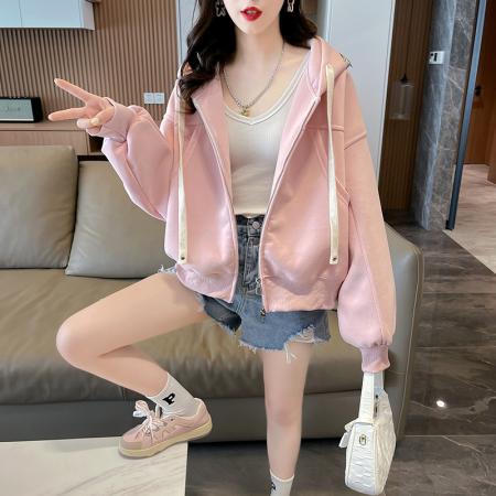 FA56193# 珠地拉链大码女装春秋薄长袖卫衣女韩版宽松显瘦拼接上衣网红 服裝批發女裝批發服飾貨源