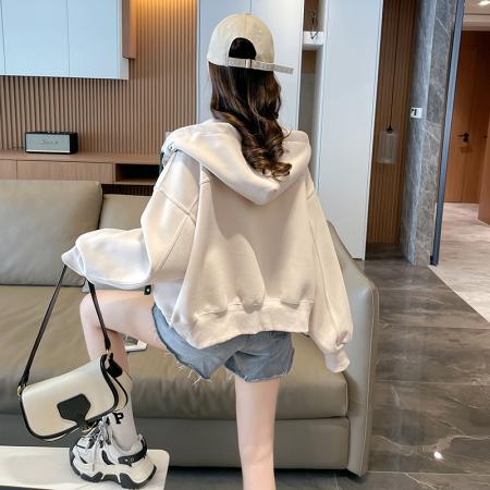 FA56193# 珠地拉链大码女装春秋薄长袖卫衣女韩版宽松显瘦拼接上衣网红 服裝批發女裝批發服飾貨源