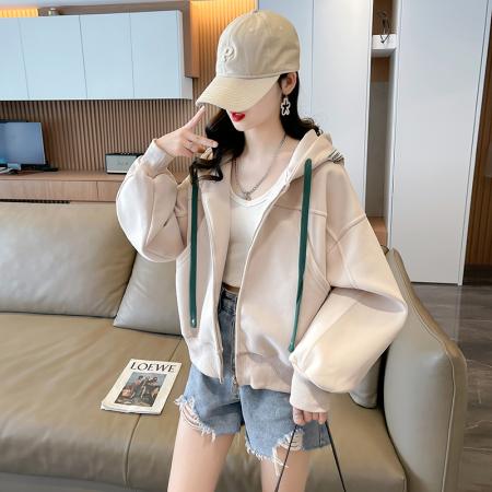 FA56193# 珠地拉链大码女装春秋薄长袖卫衣女韩版宽松显瘦拼接上衣网红 服裝批發女裝批發服飾貨源