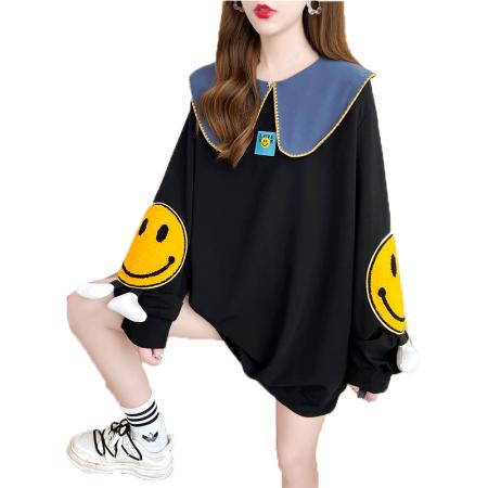 FA56194# 原版质量后包领特大码220斤特殊娃娃领中长款卫衣女外套 服裝批發女裝批發服飾貨源