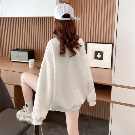 FA56196# 后包领提花新款中长款个性卡通薄款长袖卫衣女潮 服裝批發女裝批發服飾貨源