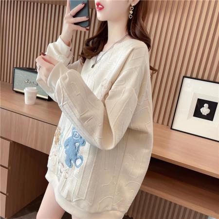 FA56196# 后包领提花新款中长款个性卡通薄款长袖卫衣女潮 服裝批發女裝批發服飾貨源