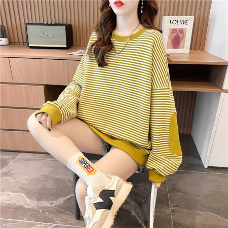 FA56197# 后包领棉朱地条纹秋冬新款大码卫衣女 服裝批發女裝批發服飾貨源