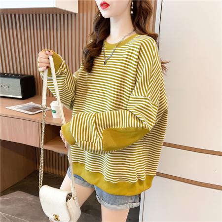 FA56197# 后包领棉朱地条纹秋冬新款大码卫衣女 服裝批發女裝批發服飾貨源