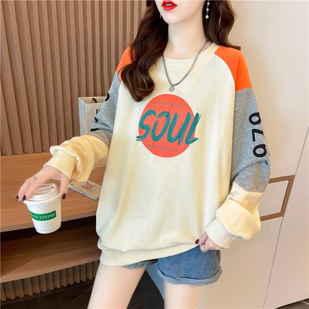 FA56198# 棉质大码女装春秋薄长袖卫衣女韩版宽松显瘦设计感上衣网红 服裝批發女裝批發服飾貨源