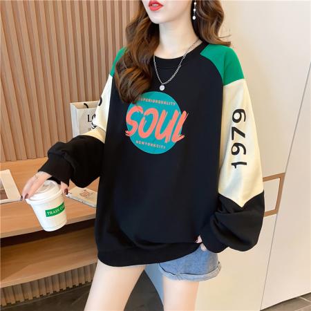 FA56198# 棉质大码女装春秋薄长袖卫衣女韩版宽松显瘦设计感上衣网红 服裝批發女裝批發服飾貨源