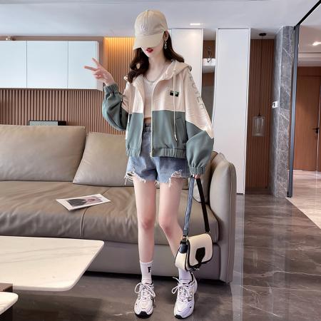 FA56200# 珠地大码女装春秋薄长袖卫衣女韩版宽松显瘦拼接上衣网红 服裝批發女裝批發服飾貨源