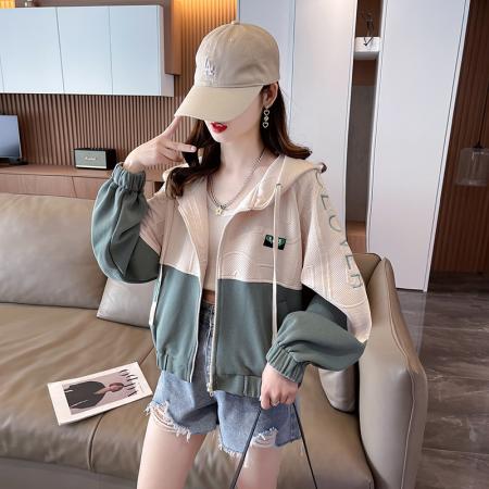 FA56200# 珠地大码女装春秋薄长袖卫衣女韩版宽松显瘦拼接上衣网红 服裝批發女裝批發服飾貨源