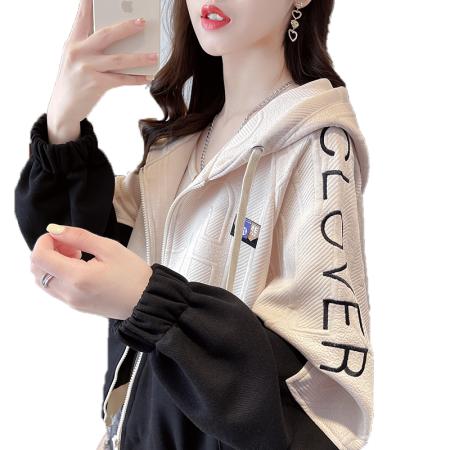 FA56200# 珠地大码女装春秋薄长袖卫衣女韩版宽松显瘦拼接上衣网红 服裝批發女裝批發服飾貨源