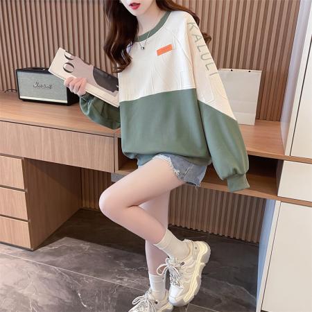 FA56203# 首发夹层提花配螺纹早秋小个子圆领长袖卫衣女 服裝批發女裝批發服飾貨源