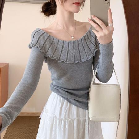 FA56204# 安迪绒洗水天猫抖音品质一字领露肩针织毛衣女 服裝批發女裝批發服飾貨源