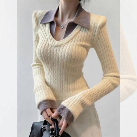 FA56205# 北极绒洗水天猫抖音品质针织假两件毛衣打底女 服裝批發女裝批發服飾貨源