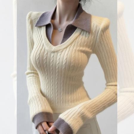 FA56205# 北极绒洗水天猫抖音品质针织假两件毛衣打底女 服裝批發女裝批發服飾貨源