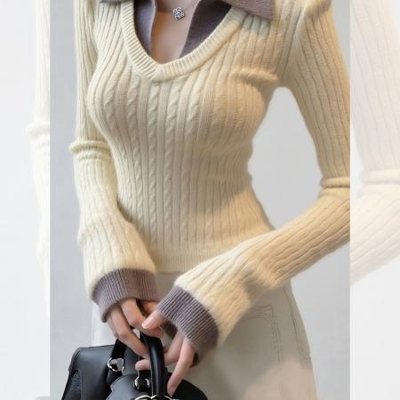 FA56205# 北极绒洗水天猫抖音品质针织假两件毛衣打底女 服裝批發女裝批發服飾貨源