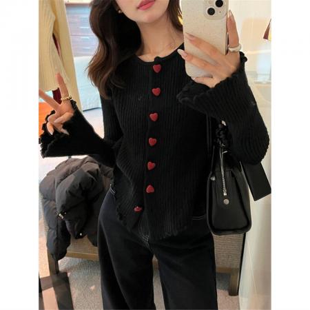 FA56206# 安迪绒洗水天猫抖音品质爱心纽扣针织开衫女潮 服裝批發女裝批發服飾貨源