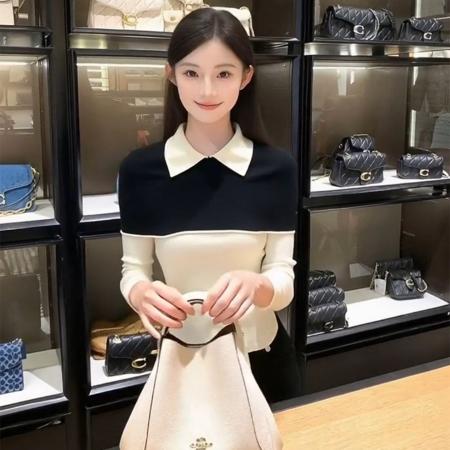 FA56207# 安迪绒洗水天猫抖音品质条纹Polo领针织毛衣女 服裝批發女裝批發服飾貨源