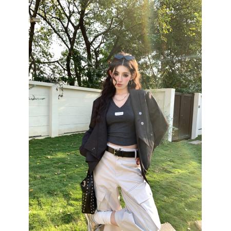 FA56219# 春季复古百搭不规则下摆西装外套设计感宽松拼接小众西服 服裝批發女裝批發服飾貨源