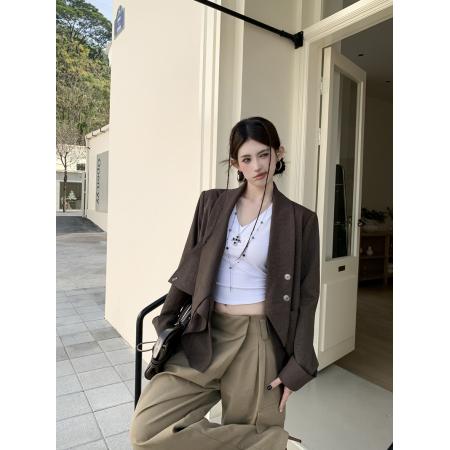 FA56219# 春季复古百搭不规则下摆西装外套设计感宽松拼接小众西服 服裝批發女裝批發服飾貨源
