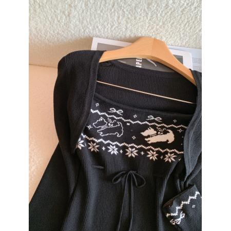 FA56221# 费尔岛毛衫女咖色毛衣叠穿两件套针织开衫外套秋冬 服裝批發女裝批發服飾貨源