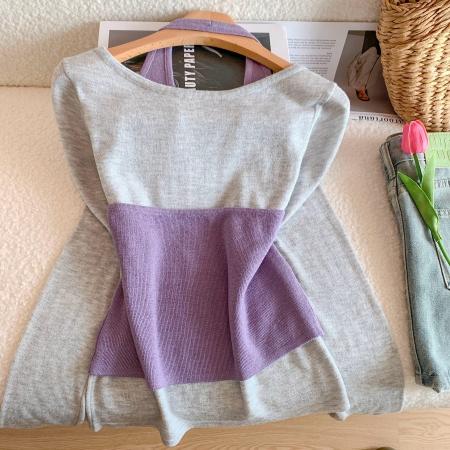 FA56222# 设计感打底T恤挂脖毛针织衫女春季内搭上衣两件套 服裝批發女裝批發服飾貨源