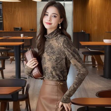 FA56227# 长袖上衣烫钻半高领修身高级水墨画打底衫女春新款印花T恤 服裝批發女裝批發服飾貨源