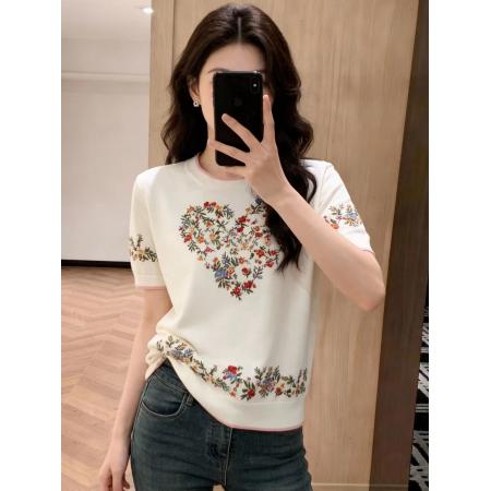 FA56228# 春女装新款绝美巨好看休闲花朵印花宽松型短袖圆领碎花 服裝批發女裝批發服飾貨源