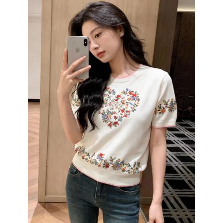 FA56228# 春女装新款绝美巨好看休闲花朵印花宽松型短袖圆领碎花 服裝批發女裝批發服飾貨源