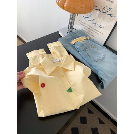 FA56234# 黄色宽松设计感翻领长袖衬衫女上衣小个子超火减龄衬衣 服裝批發女裝批發服飾貨源