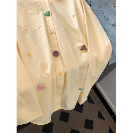 FA56234# 黄色宽松设计感翻领长袖衬衫女上衣小个子超火减龄衬衣 服裝批發女裝批發服飾貨源