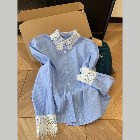 FA56235# 蓝色条纹蕾丝...