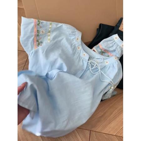 FA56236# 韩版甜美风蝴蝶结花朵刺绣衬衣女春季新款设计感温柔漂亮上衣 服裝批發女裝批發服飾貨源