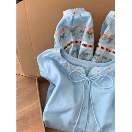 FA56236# 韩版甜美风蝴蝶结花朵刺绣衬衣女春季新款设计感温柔漂亮上衣 服裝批發女裝批發服飾貨源