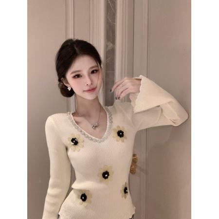 FA56246# 春秋季修身显瘦打底针织衫常规款百搭氛围感温柔纯欲风新款 服裝批發女裝批發服飾貨源