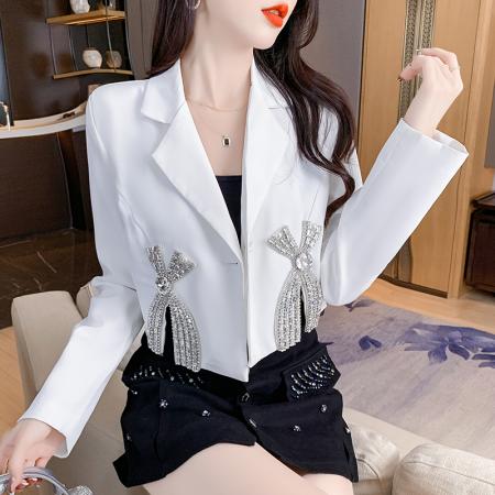 FA56247# 春装长袖重工镶钻设计感翻领西装外套新款百搭小众女装新款 服裝批發女裝批發服飾貨源