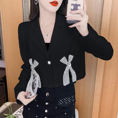 FA56247# 春装长袖重工镶钻设计感翻领西装外套新款百搭小众女装新款 服裝批發女裝批發服飾貨源
