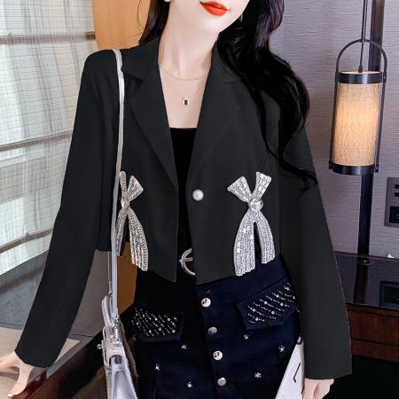 FA56247# 春装长袖重工镶钻设计感翻领西装外套新款百搭小众女装新款 服裝批發女裝批發服飾貨源