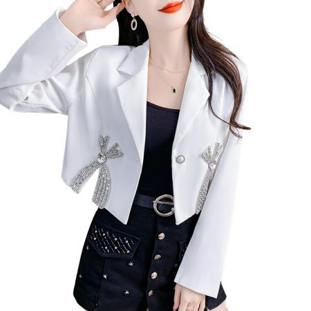 FA56247# 春装长袖重工镶钻设计感翻领西装外套新款百搭小众女装新款 服裝批發女裝批發服飾貨源