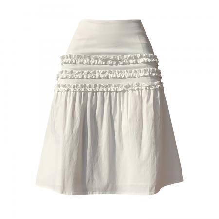 FA56254# 春夏新款设计花边褶皱半身裙小众木耳边显瘦白色百搭中裙 服裝批發女裝批發服飾貨源