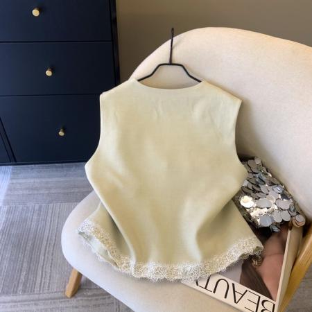 FA56259# 上高级蕾丝花边拼接西装马甲春季时尚叠穿上衣显瘦外套 服裝批發女裝批發服飾貨源