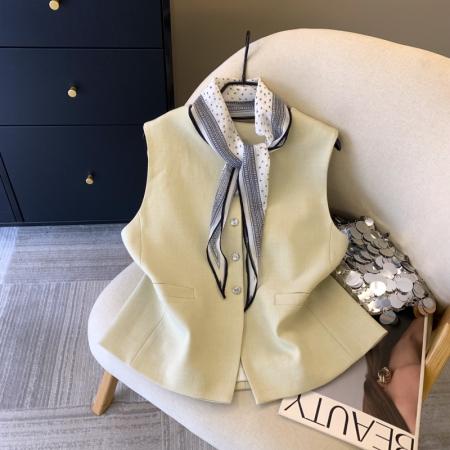 FA56260# 上高级配丝巾西装马甲外套女春季时尚洋气别致无袖上衣 服裝批發女裝批發服飾貨源