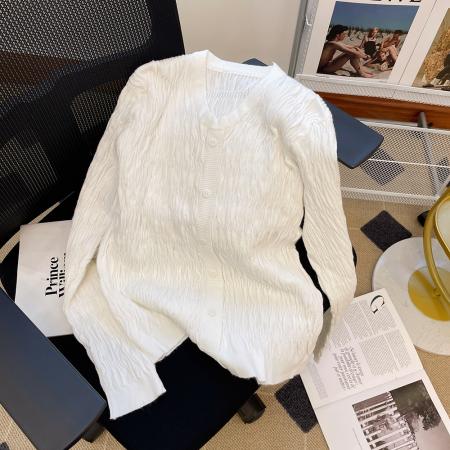 FA56261# 上褶皱白色长袖女设计感小众上衣春秋新款宽松短款衬衣 服裝批發女裝批發服飾貨源