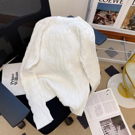 FA56261# 上褶皱白色长袖女设计感小众上衣春秋新款宽松短款衬衣 服裝批發女裝批發服飾貨源