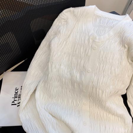 FA56261# 上褶皱白色长袖女设计感小众上衣春秋新款宽松短款衬衣 服裝批發女裝批發服飾貨源