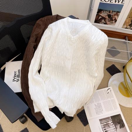 FA56261# 上褶皱白色长袖女设计感小众上衣春秋新款宽松短款衬衣 服裝批發女裝批發服飾貨源