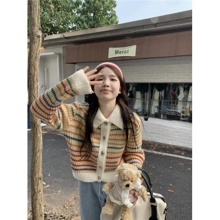 FA56263# 秋季韩版温柔风小香风圆领气质毛衣开衫外套女 服裝批發女裝批發服飾貨源