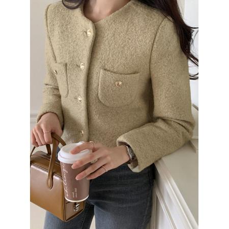FA56266# 韩国春季女装圆领长袖小香风毛呢短外套女百搭上衣西服 服裝批發女裝批發服飾貨源