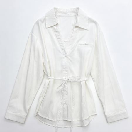 FA56267# 有货春夏新款韩版法式翻领蕾丝花边长袖衬衫女宽松白色上衣 服裝批發女裝批發服飾貨源