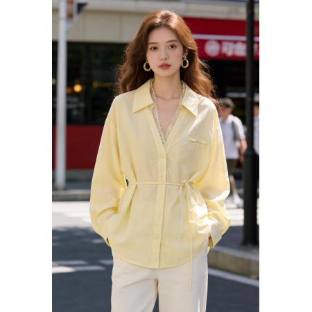 FA56267# 有货春夏新款韩版法式翻领蕾丝花边长袖衬衫女宽松白色上衣 服裝批發女裝批發服飾貨源